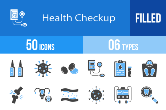Download 50 Health Checkup Filled Blue Black Icon - Checkup Collection